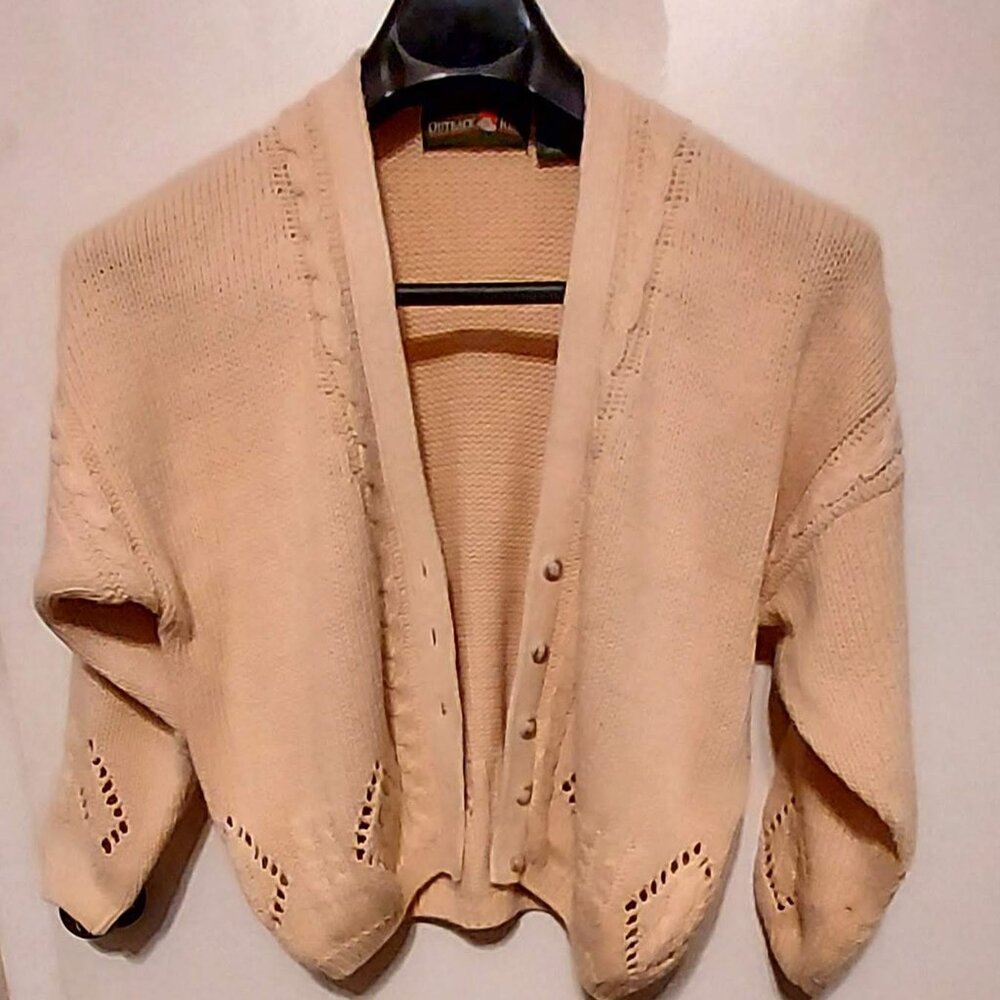 Outback Red Womans Cream Cardigan Sweater Sz S Cabel Knit Trim 5 button